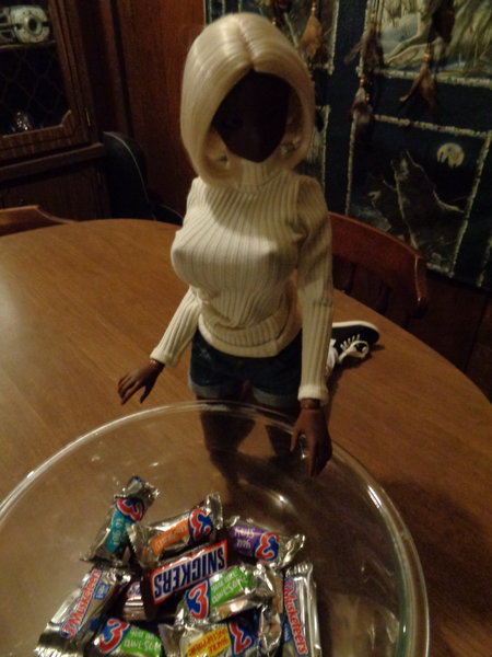 Bribing Emma with candies...